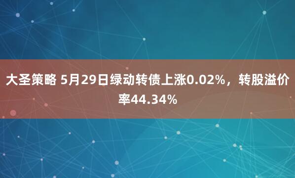 大圣策略 5月29日绿动转债上涨0.02%，转股溢价率44.34%