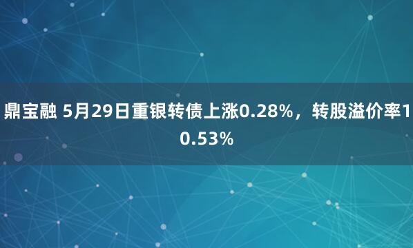 鼎宝融 5月29日重银转债上涨0.28%，转股溢价率10.53%